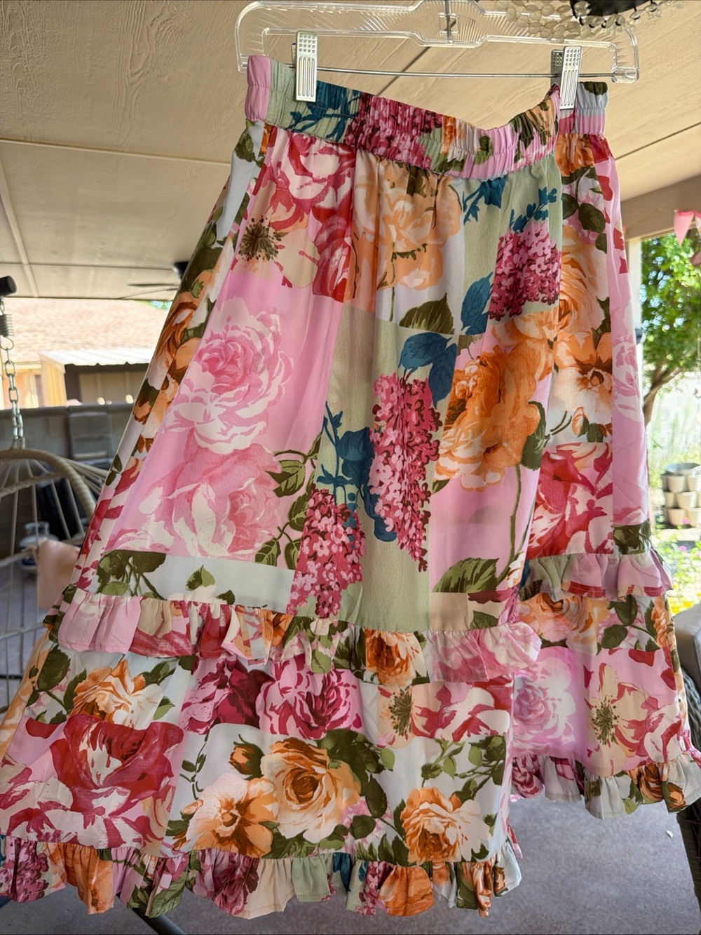 Pink Floral Ruffle Midi Skirt by - Picture 2 of 5